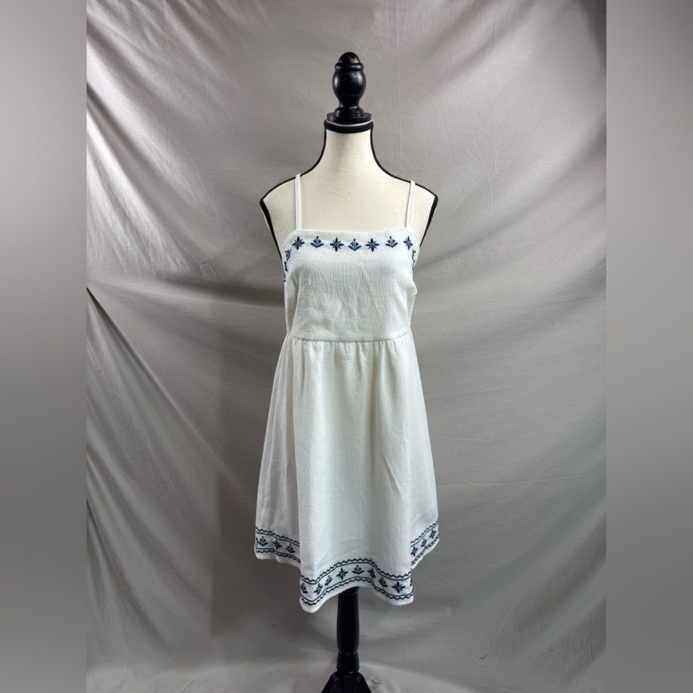 Boho Floral Embroidered Edge Criss Cross Back Dress White - Picture 7 of 8